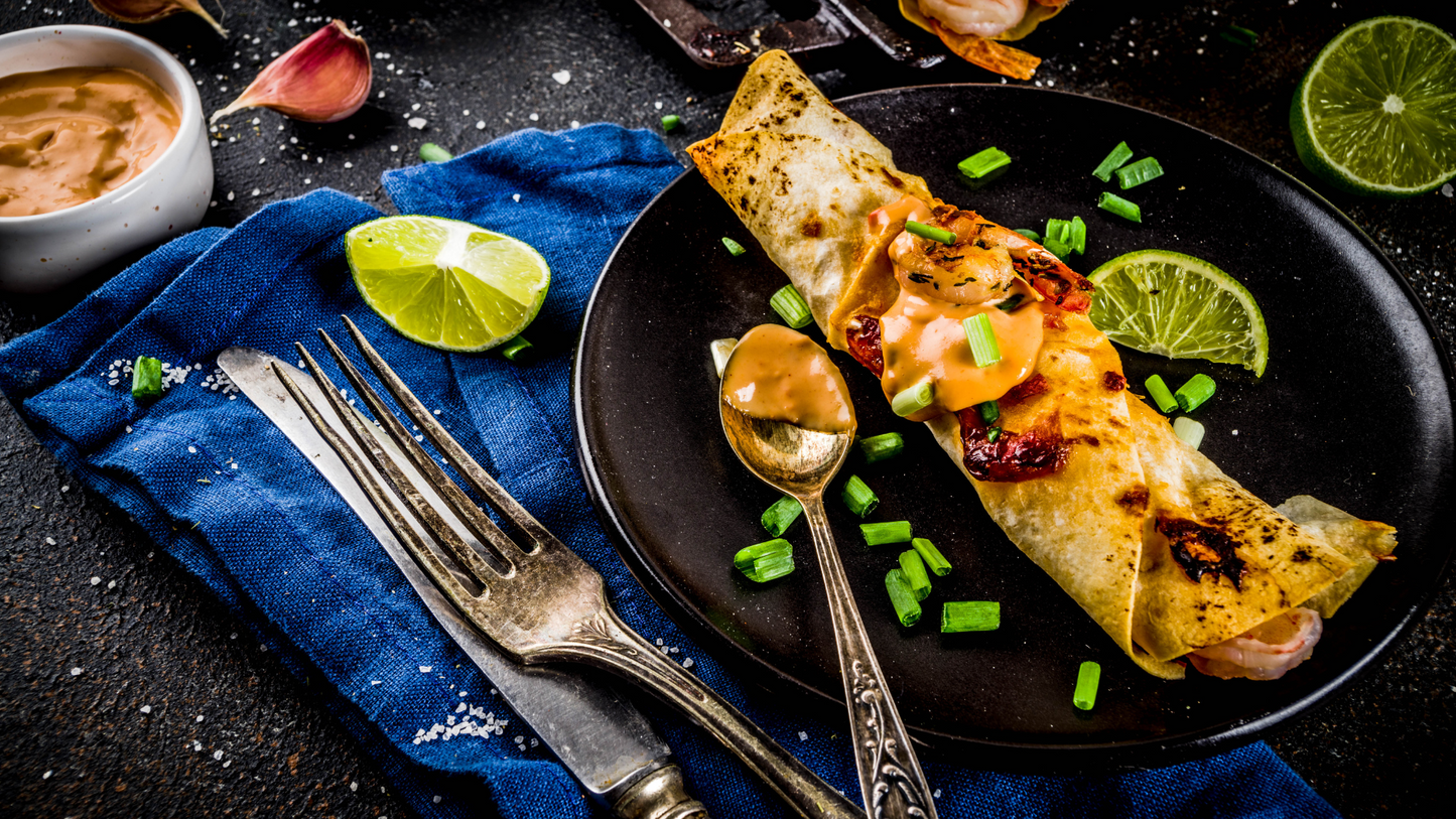 PAPALOTE CHIPOTLE PRAWN ENCHILADAS